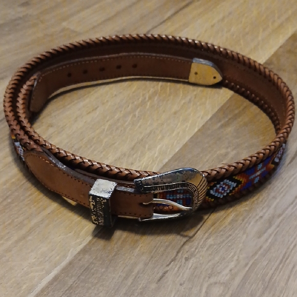 Other - Brown Leather Belt with Colorful Beaded Design
